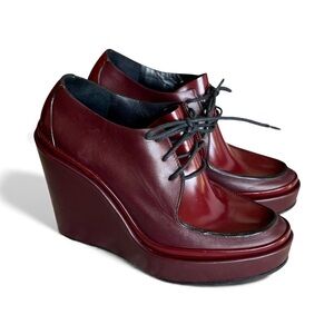 Jil Sander Wedge Boots Burgundy Red Sz 36 US 5.5 Derby Oxford Feminine EUC